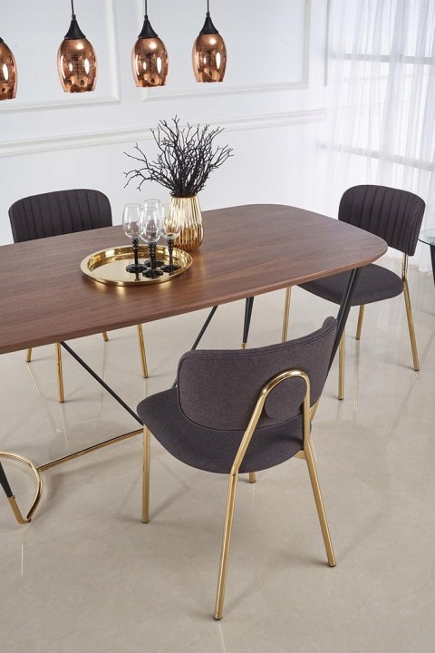 HALMAR stół MANCHESTER blat MDF okleina naturalna orzech nogi stal malowana stal chromowana czarny / złoty 180x90 HALMAR stół MANCHESTER blat MDF okleina naturalna orzech nogi stal malowana stal chromowana czarny / złoty 180x90