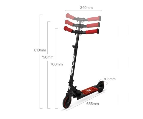 Qplay Hulajnoga Honeycomb Scooter Jeździk Red Czerwona składana koła kauczukowe regul. wysokości kierownicy hamulec światła LED Qplay Hulajnoga Honeycomb Scooter Jeździk Red Czerwona składana koła kauczukowe regul. wysokości kierownicy hamulec światła LED