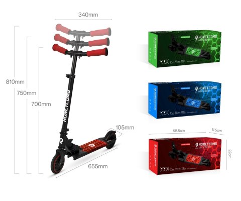 Qplay Hulajnoga Honeycomb Scooter Jeździk Red Czerwona składana koła kauczukowe regul. wysokości kierownicy hamulec światła LED Qplay Hulajnoga Honeycomb Scooter Jeździk Red Czerwona składana koła kauczukowe regul. wysokości kierownicy hamulec światła LED
