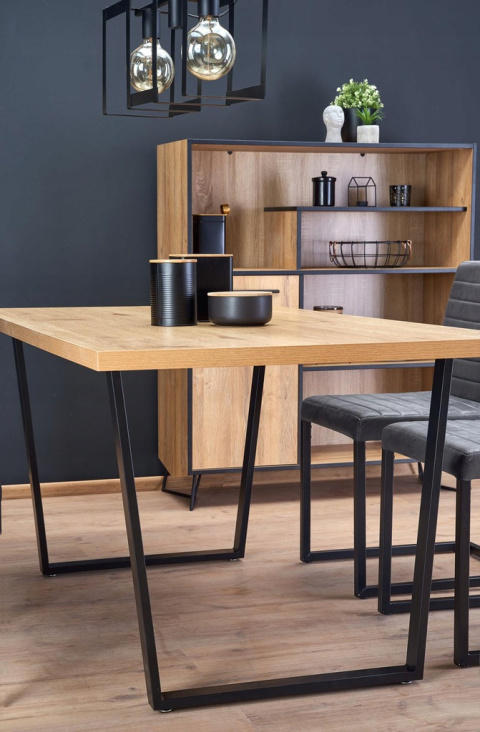 HALMAR stół ULRICH blat MDF + melamina - dąb złoty, nogi stal malowana- czarny 160x90 HALMAR stół ULRICH blat MDF + melamina - dąb złoty, nogi stal malowana- czarny 160x90