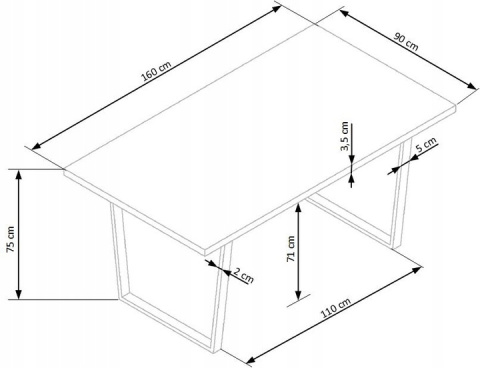 HALMAR stół ULRICH blat MDF + melamina - dąb złoty, nogi stal malowana- czarny 160x90 HALMAR stół ULRICH blat MDF + melamina - dąb złoty, nogi stal malowana- czarny 160x90