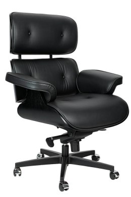 King Home Fotel biurowy obrotowy LOUNGE GUBERNATOR czarny - czarny jesion, skóra naturalna, podstawa metal czarna regulowany