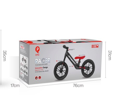 Qplay Qplay Rowerek Biegowy Racer Black Czarny Czerwony pompowane łożyskowane koła regulacja wysokości siodełka i kierownicy Qplay Qplay Rowerek Biegowy Racer Black Czarny Czerwony pompowane łożyskowane koła regulacja wysokości siodełka i kierownicy