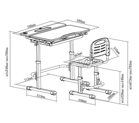 Fun Desk Botero Grey - Biurko z krzesełkiem dla dzieci lampa i stojak na książki zestaw - Szary/Biały Fun Desk Botero Grey - Biurko z krzesełkiem dla dzieci lampa i stojak na książki zestaw - Szary/Biały