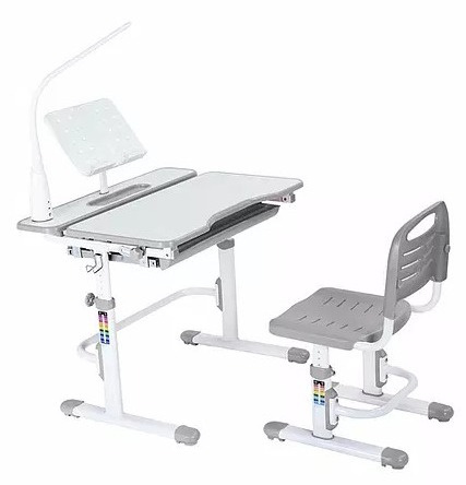 Fun Desk Botero Grey - Biurko z krzesełkiem dla dzieci lampa i stojak na książki zestaw - Szary/Biały Fun Desk Botero Grey - Biurko z krzesełkiem dla dzieci lampa i stojak na książki zestaw - Szary/Biały