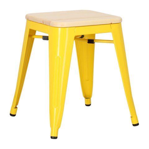 D2.DESIGN Taboret Stołek Paris Wood żółty metalowy siedzisko drewniane sosna naturalna D2.DESIGN Taboret Stołek Paris Wood żółty metalowy siedzisko drewniane sosna naturalna