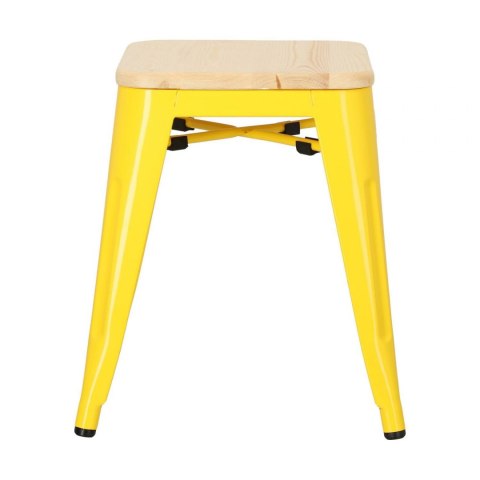 D2.DESIGN Taboret Stołek Paris Wood żółty metalowy siedzisko drewniane sosna naturalna D2.DESIGN Taboret Stołek Paris Wood żółty metalowy siedzisko drewniane sosna naturalna