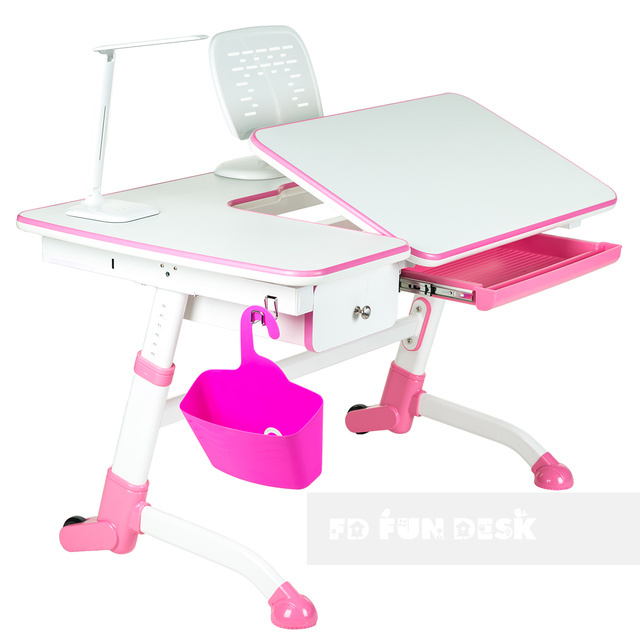 Fun Desk Amare Pink with Drawer + Primavera I Pink BIURKO+KRZESŁO regulowane ortopedyczne róż biały Fun Desk Amare Pink with Drawer + Primavera I Pink BIURKO+KRZESŁO regulowane ortopedyczne róż biały