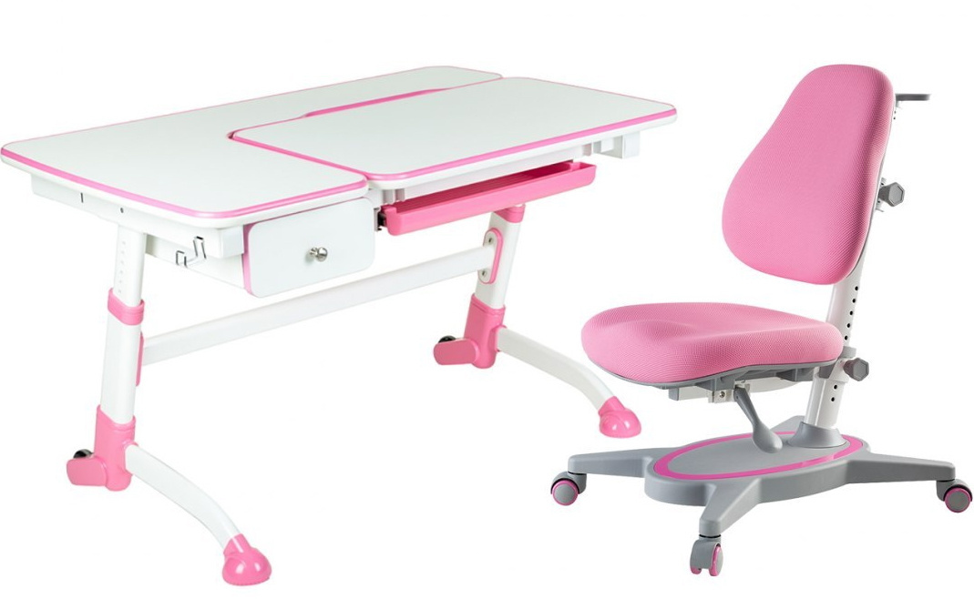 Fun Desk Amare Pink with Drawer + Primavera I Pink BIURKO+KRZESŁO regulowane ortopedyczne róż biały Fun Desk Amare Pink with Drawer + Primavera I Pink BIURKO+KRZESŁO regulowane ortopedyczne róż biały