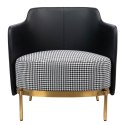 King Home Fotel VENICE tkanina pepitka biało - czarna, ekoskóra czarna - złota podstawa metalowa King Home Fotel VENICE tkanina pepitka biało - czarna, ekoskóra czarna - złota podstawa metalowa