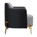 King Home Fotel VENICE tkanina pepitka biało - czarna, ekoskóra czarna - złota podstawa metalowa King Home Fotel VENICE tkanina pepitka biało - czarna, ekoskóra czarna - złota podstawa metalowa