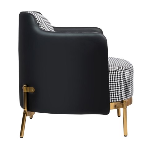 King Home Fotel VENICE tkanina pepitka biało - czarna, ekoskóra czarna - złota podstawa metalowa King Home Fotel VENICE tkanina pepitka biało - czarna, ekoskóra czarna - złota podstawa metalowa