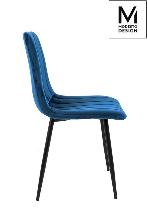 Modesto Design MODESTO krzesło LARA ciemny niebieski - welur, nogi metal czarne Modesto Design MODESTO krzesło LARA ciemny niebieski - welur, nogi metal czarne