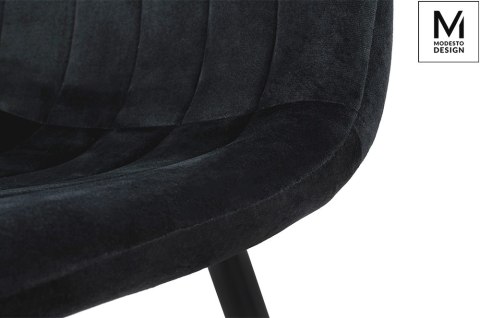 Modesto Design MODESTO krzesło LARA czarne - welur dekoracyjne przeszycia na oparciu i siedzisku nogi czarny metal Modesto Design MODESTO krzesło LARA czarne - welur dekoracyjne przeszycia na oparciu i siedzisku nogi czarny metal