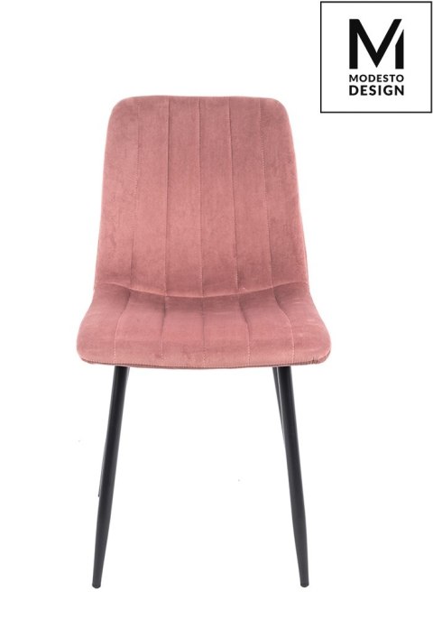 Modesto Design MODESTO krzesło LARA pudrowy róż - welur przeszycia na oparciu i siedzisku, nogi metalowe czarne Modesto Design MODESTO krzesło LARA pudrowy róż - welur przeszycia na oparciu i siedzisku, nogi metalowe czarne