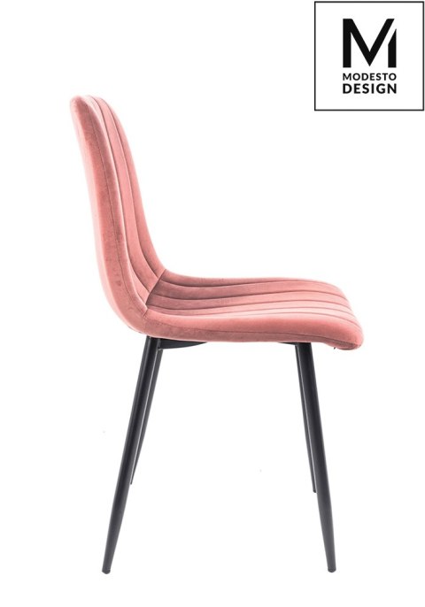 Modesto Design MODESTO krzesło LARA pudrowy róż - welur przeszycia na oparciu i siedzisku, nogi metalowe czarne Modesto Design MODESTO krzesło LARA pudrowy róż - welur przeszycia na oparciu i siedzisku, nogi metalowe czarne
