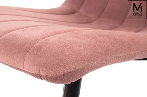 Modesto Design MODESTO krzesło LARA pudrowy róż - welur przeszycia na oparciu i siedzisku, nogi metalowe czarne Modesto Design MODESTO krzesło LARA pudrowy róż - welur przeszycia na oparciu i siedzisku, nogi metalowe czarne