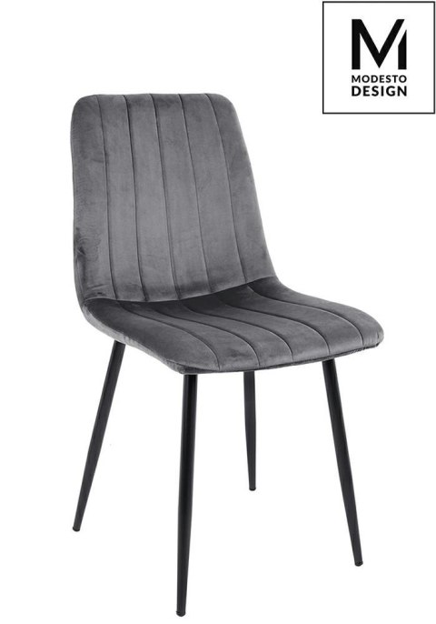 Modesto Design MODESTO krzesło tapicerowane LARA szare - welur, nogi metal czarny Modesto Design MODESTO krzesło tapicerowane LARA szare - welur, nogi metal czarny