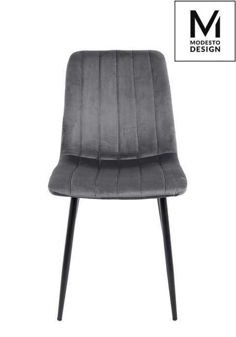 Modesto Design MODESTO krzesło tapicerowane LARA szare - welur, nogi metal czarny Modesto Design MODESTO krzesło tapicerowane LARA szare - welur, nogi metal czarny