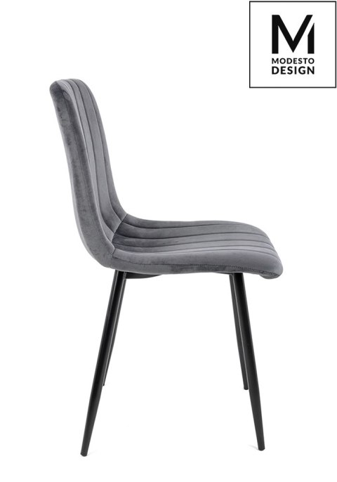 Modesto Design MODESTO krzesło tapicerowane LARA szare - welur, nogi metal czarny Modesto Design MODESTO krzesło tapicerowane LARA szare - welur, nogi metal czarny