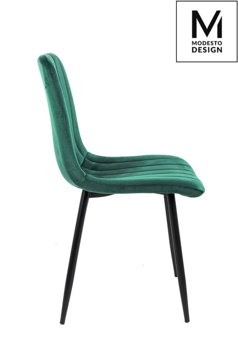 Modesto Design MODESTO krzesło tapicerowane LARA zielone - welur, nogi metal czarny Modesto Design MODESTO krzesło tapicerowane LARA zielone - welur, nogi metal czarny