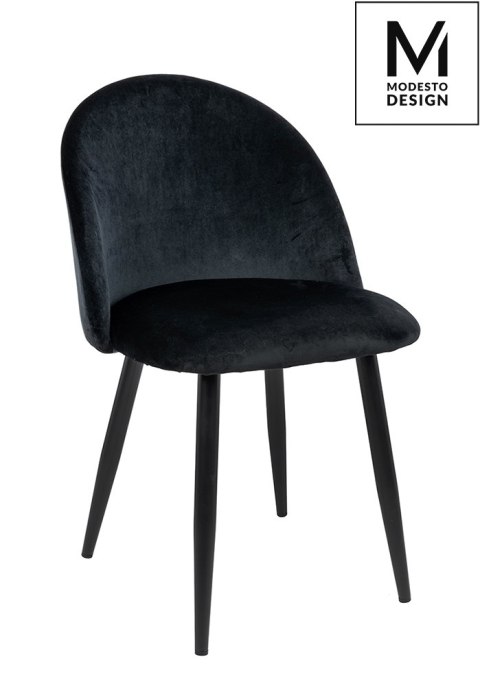 Modesto Design MODESTO krzesło tapicerowane NICOLE czarne - welur, nogi metal czarne Modesto Design MODESTO krzesło tapicerowane NICOLE czarne - welur, nogi metal czarne