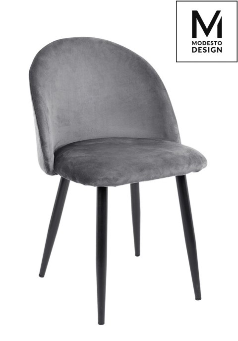 Modesto Design MODESTO krzesło NICOLE szare - welur, nogi metal czarne Modesto Design MODESTO krzesło NICOLE szare - welur, nogi metal czarne