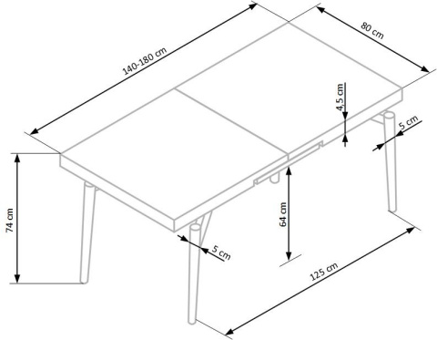 Halmar stół CAMBELL rozkładany 140-180x80 blat MDF okleinowany - dąb naturalny, nogi - stal malowana czarny Halmar stół CAMBELL rozkładany 140-180x80 blat MDF okleinowany - dąb naturalny, nogi - stal malowana czarny