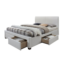 HALMAR łóżko MODENA 2 160x200 tapicerowane z szufladami biały ekoskóra