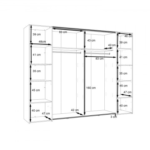 Forte DALATE DQLS82411-M267 Szafa ubraniowa Dąb / Czarny czterodrzwiowa Forte DALATE DQLS82411-M267 Szafa ubraniowa Dąb / Czarny czterodrzwiowa
