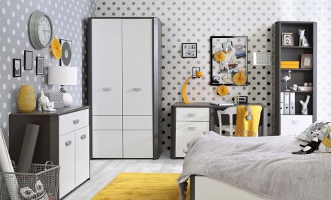 Meble Forte HEY HEYK231-C230 Komoda młodzieżowa Szary/Biały Meble Forte HEY HEYK231-C230 Komoda młodzieżowa Szary/Biały