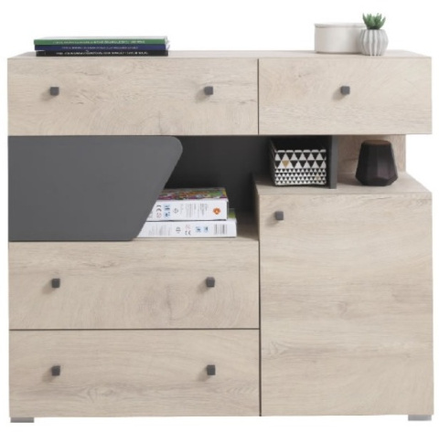 KOMODA MŁODZIEŻOWA MEBLAR DELTA System DL11 - Dąb / Antracyt szuflady półki płyta laminowana dla dziecka dla nastolatka KOMODA MŁODZIEŻOWA MEBLAR DELTA System DL11 - Dąb / Antracyt szuflady półki płyta laminowana dla dziecka dla nastolatka