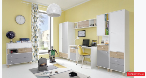 ZESTAW MEBLI DO POKOJU MŁODZIEŻOWEGO Z BIURKIEM Meblar FARO System C BIAŁY LUX / DĄB ARTISAN / SZARY PŁYTA LAMINOWANA ZESTAW MEBLI DO POKOJU MŁODZIEŻOWEGO Z BIURKIEM Meblar FARO System C BIAŁY LUX / DĄB ARTISAN / SZARY PŁYTA LAMINOWANA