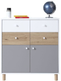 KOMODA MŁODZIEŻOWA MEBLAR FARO System FR10 - Biały Lux / Dąb Artisan / Szary 4 SZUFLADY DRZWI DLA DZIECKA NASTOLATKA DO SALONU KOMODA MŁODZIEŻOWA MEBLAR FARO System FR10 - Biały Lux / Dąb Artisan / Szary 4 SZUFLADY DRZWI DLA DZIECKA NASTOLATKA DO SALONU