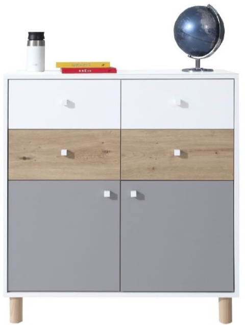 KOMODA MŁODZIEŻOWA MEBLAR FARO System FR10 - Biały Lux / Dąb Artisan / Szary 4 SZUFLADY DRZWI DLA DZIECKA NASTOLATKA DO SALONU KOMODA MŁODZIEŻOWA MEBLAR FARO System FR10 - Biały Lux / Dąb Artisan / Szary 4 SZUFLADY DRZWI DLA DZIECKA NASTOLATKA DO SALONU