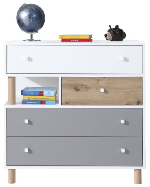 KOMODA Z SZUFLADAMI MŁODZIEŻOWA MEBLAR FARO System FR11 - Biały Lux / Dąb Artisan / Szary dla dziecka dla nastolatka do sypialni KOMODA Z SZUFLADAMI MŁODZIEŻOWA MEBLAR FARO System FR11 - Biały Lux / Dąb Artisan / Szary dla dziecka dla nastolatka do sypialni