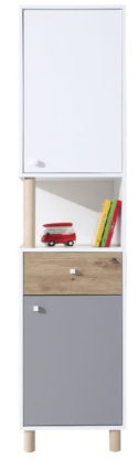 REGAŁ MŁODZIEŻOWY MEBLAR FARO System FR5 - Biały Lux / Dąb Artisan / Szary drzwi szuflada dla dziecka nastolatka do salonu REGAŁ MŁODZIEŻOWY MEBLAR FARO System FR5 - Biały Lux / Dąb Artisan / Szary drzwi szuflada dla dziecka nastolatka do salonu