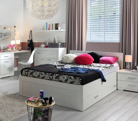 Meble Forte SNOW SNWL09-C50 Łóżko pojedyńcze młodzieżowe 90x200 cm Biały mat Meble Forte SNOW SNWL09-C50 Łóżko pojedyńcze młodzieżowe 90x200 cm Biały mat