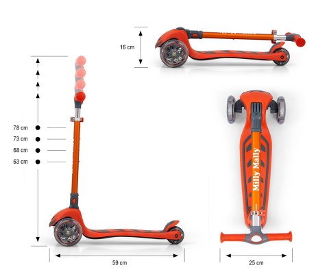 Milly Mally Hulajnoga Scooter Boogie Orange Pomarańczowa aluminium składana regulacja wysokości kierownicy świecące koła 3 lata+ Milly Mally Hulajnoga Scooter Boogie Orange Pomarańczowa aluminium składana regulacja wysokości kierownicy świecące koła 3 lata+