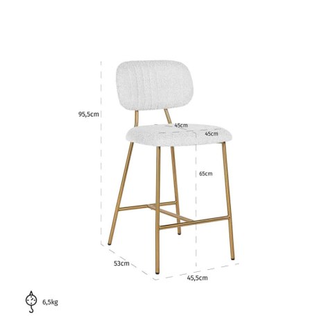 Richmond Interiors RICHMOND hoker XENIA WHITE BOUCLÉ 65 cm biały - stal szczotkowana Richmond Interiors RICHMOND hoker XENIA WHITE BOUCLÉ 65 cm biały - stal szczotkowana