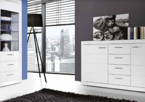 Meble Forte SNOW SNWK36-C50 Komoda półki + szuflady Biały mat Meble Forte SNOW SNWK36-C50 Komoda półki + szuflady Biały mat