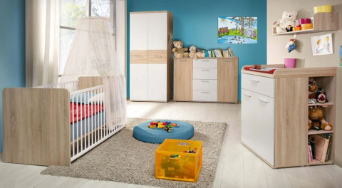 Meble Forte WINNIE WNK26-Q45 Komoda półki + szuflady Biały/Dąb Meble Forte WINNIE WNK26-Q45 Komoda półki + szuflady Biały/Dąb