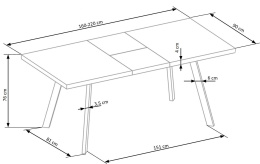 HALMAR stół DALLAS rozkładany czarny stelaż stal malowana blat MDF laminowany - marmur 160-220x90