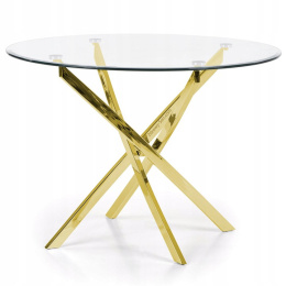 HALMAR stół okrągły RAYMOND blat szklany - transparentny, nogi stal chromowana - złoty