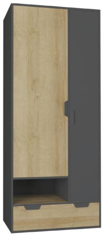 SZAFA DWUDRZWIOWA Z SZUFLADĄ MEBLE MŁODZIEŻOWE NANO System NA2 Meblar - Grafit / Dąb Riviera PŁYTA LAMINOWANA OBRZEŻA ABS SZAFA DWUDRZWIOWA Z SZUFLADĄ MEBLE MŁODZIEŻOWE NANO System NA2 Meblar - Grafit / Dąb Riviera PŁYTA LAMINOWANA OBRZEŻA ABS