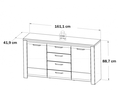 Meble Forte BRUGIA BUGK231B-C638 Biały Komoda półki szuflady Meble Forte BRUGIA BUGK231B-C638 Biały Komoda półki szuflady