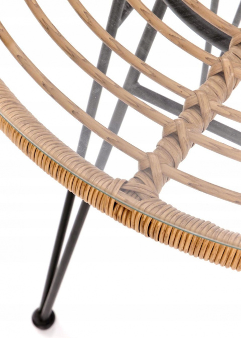 HALMAR stół okrągły FALCON szkło rattan syntetyczny naturalny podstawa czarny stal malowana proszkowo HALMAR stół okrągły FALCON szkło rattan syntetyczny naturalny podstawa czarny stal malowana proszkowo