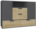 KOMODA MEBLE MŁODZIEŻOWE Z SZUFLADAMI I DRZWIAMI NANO System NA7 Meblar - Grafit / Dąb Riviera PŁYTA LAMINOWANA OBRZEŻA ABS KOMODA MEBLE MŁODZIEŻOWE Z SZUFLADAMI I DRZWIAMI NANO System NA7 Meblar - Grafit / Dąb Riviera PŁYTA LAMINOWANA OBRZEŻA ABS