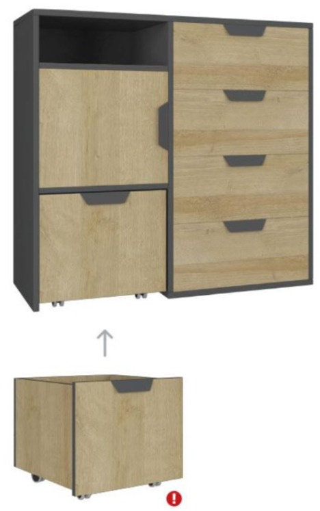 KOMODA Z KONTENERKIEM NA KÓŁKACH I SZUFLADAMI MEBLE MŁODZIEŻOWE NANO System NA8 Meblar - Grafit /Dąb Riviera LAMINAT OBRZEŻA ABS KOMODA Z KONTENERKIEM NA KÓŁKACH I SZUFLADAMI MEBLE MŁODZIEŻOWE NANO System NA8 Meblar - Grafit /Dąb Riviera LAMINAT OBRZEŻA ABS