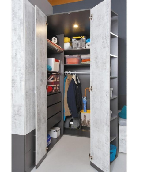 Meblar Szafa Garderoba meble młodzieżowe TABLO System TA1 - Grafit / Enigma płyta laminowana obrzeża ABS oświetlenie w opcji Meblar Szafa Garderoba meble młodzieżowe TABLO System TA1 - Grafit / Enigma płyta laminowana obrzeża ABS oświetlenie w opcji